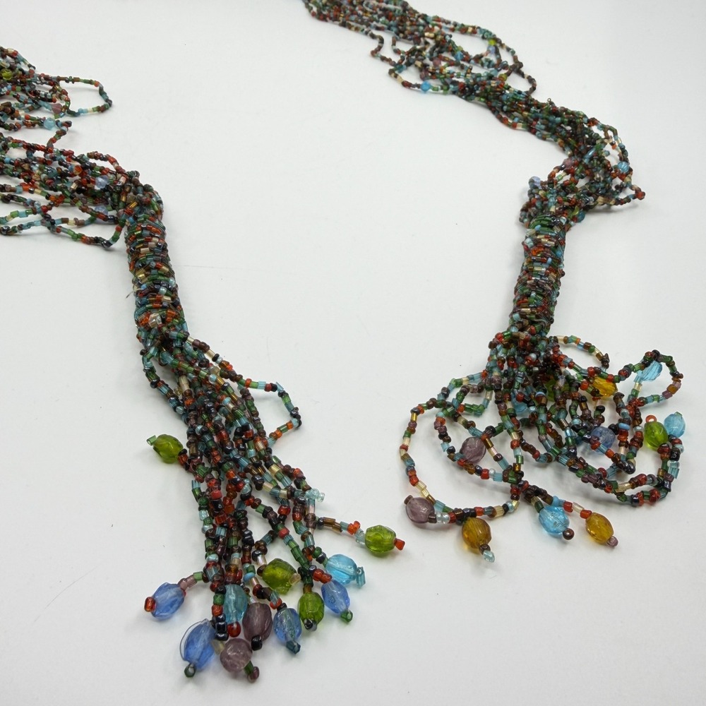 Multi-Strand Seed Bead Statement Lariat Necklace Boho Festival Jewelry Long - Picture 4 of 9